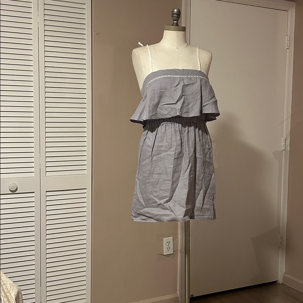 Sancia Cap Ferrat Embroidered Tie shoulder Mini Dress Strapless Ruffle